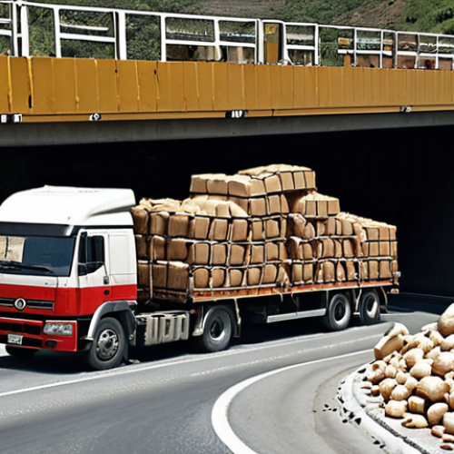 **Image Prompt:** A large truck overloaded with goods, visibly straining under the weight. The background shows a road with a damaged bridge, symbolizing the risks of exceeding legal weight limits. Include warning signs in Turkish related to weight restrictions. The overall tone should be cautionary and emphasize the dangers of overloading.