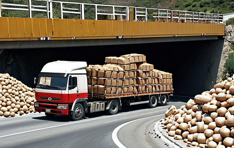**Image Prompt:** A large truck overloaded with goods, visibly straining under the weight. The background shows a road with a damaged bridge, symbolizing the risks of exceeding legal weight limits. Include warning signs in Turkish related to weight restrictions. The overall tone should be cautionary and emphasize the dangers of overloading.